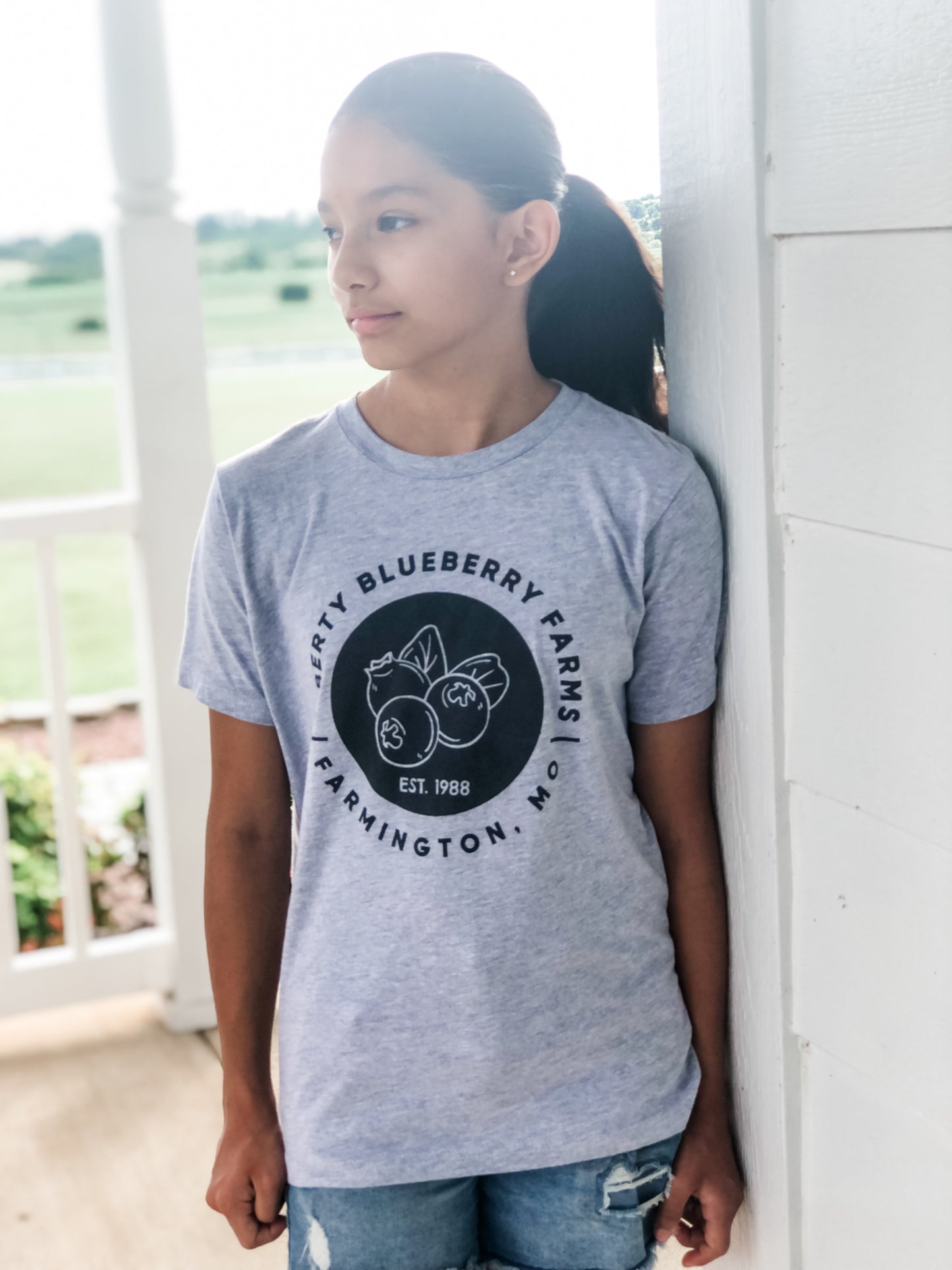 Liberty Blueberry Farms Youth T-Shirt - Medium Grey