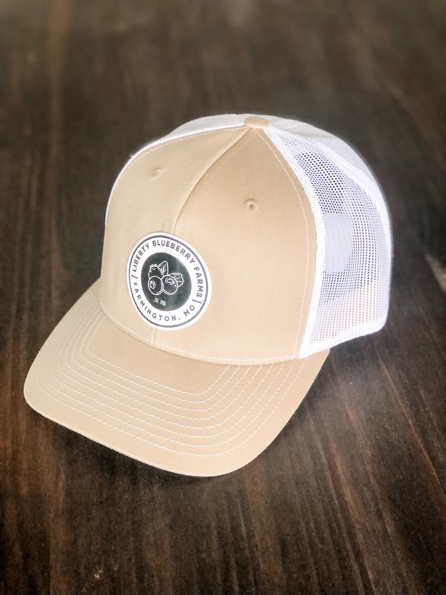 Liberty Blueberry Farms Hat - Khaki and White - Liberty Blueberry Farms